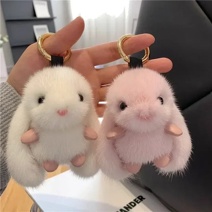 Fluffy Bunny Plush Keychain - Soft Rabbit Stuffed Animal Bag Charm, Cute Furry Key Ring Accessory