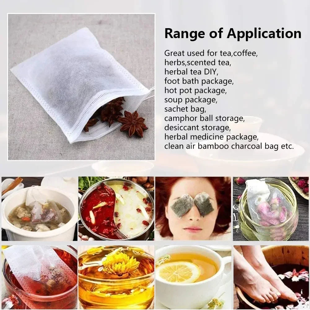 Disposable Empty Tea Bags with String – Scented Herb Filter Paper for Loose Tea, Kitchen Accessories
