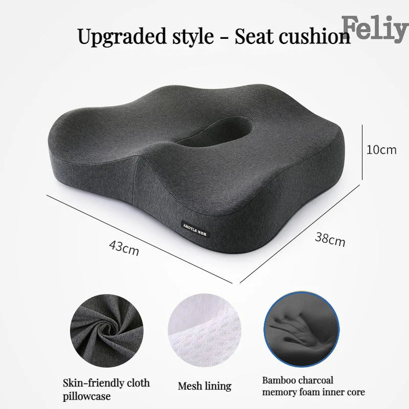 Memory Foam Office Chair & Car Seat Cushion – Orthopedic Lumbar Support Pillow with Coccyx Relief & Massage Back Pad
