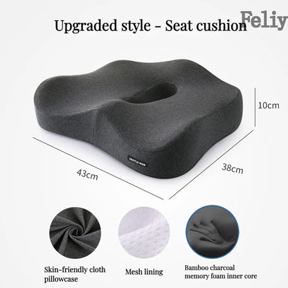 Memory Foam Office Chair & Car Seat Cushion – Orthopedic Lumbar Support Pillow with Coccyx Relief & Massage Back Pad