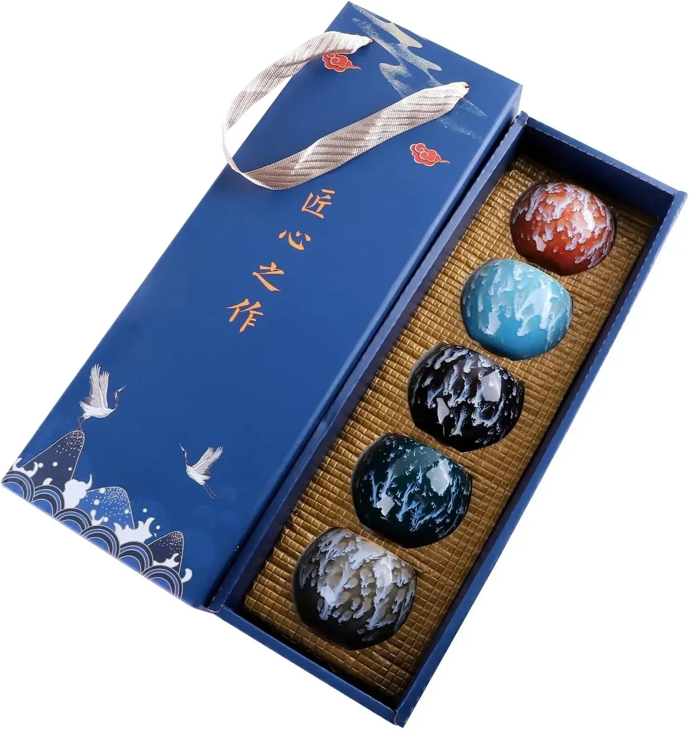 Chinese Ceramic Kung Fu Tea Set – 5 Piece Teacup Set with Gift Box, Perfect for Daily Home Drinking