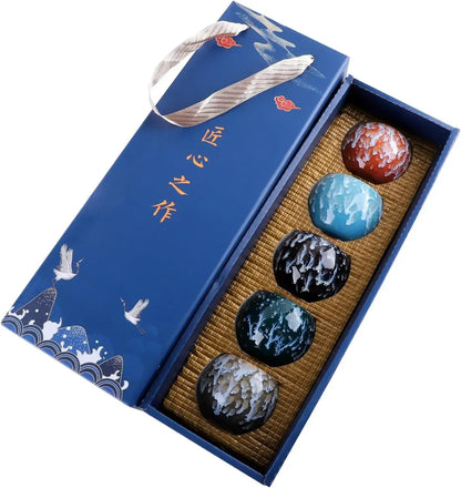 Chinese Ceramic Kung Fu Tea Set – 5 Piece Teacup Set with Gift Box, Perfect for Daily Home Drinking