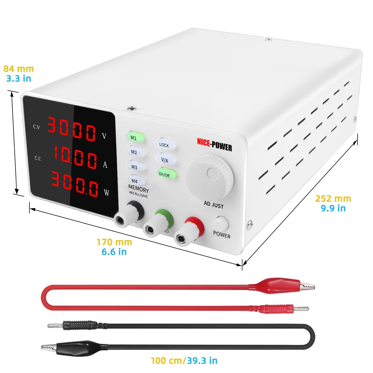 DC Programmable Power Supply — 30V 10A / 60V 5A / 120V Adjustable Laboratory Bench Source with 4-Set Memory Storage Functions