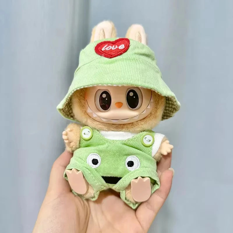 17cm Mini Plush Doll Clothes — Kpop EXO Labubu I & II Idol Doll Outfit Set, Overalls for Sitting & Party, Doll Accessories Gift