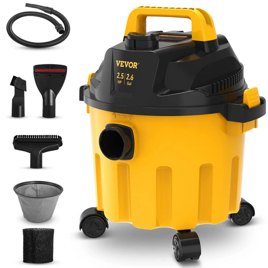 SucceBuy 2.6 Gallon Wet & Dry Shop Vacuum – 2.5 Peak HP 3-in-1 Portable Cleaner with Blower Function & Attachments