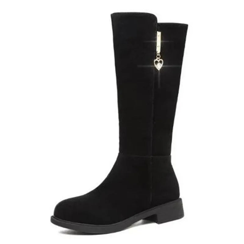 2025 Women’s Plush Snow Boots – Casual Flat Cotton Thigh-High Winter Shoes with Side Zipper