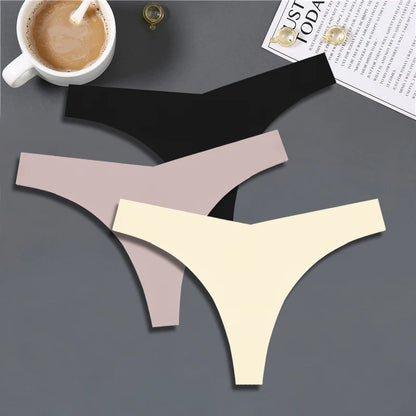 FINETOO 3PCS Women’s Ice Silk Seamless V-Waist Thongs — Low Rise Sport Panties, 10 Solid Colors, Breathable G-String