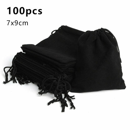 100pcs Velvet Drawstring Bags – Jewelry Gift Pouches for Wedding, Party, Sweets & Display (5x7/7x9/10x14cm)