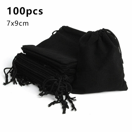 100pcs Velvet Drawstring Bags – Jewelry Gift Pouches for Wedding, Party, Sweets & Display (5x7/7x9/10x14cm)