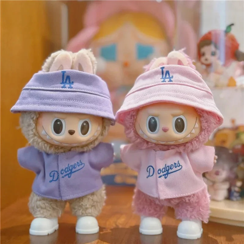 Labubu 15-17cm Doll Sports Outfit – LA Baseball & Trendy Tennis/Badminton Clothing, T-Shirt & Cargo Pants Set