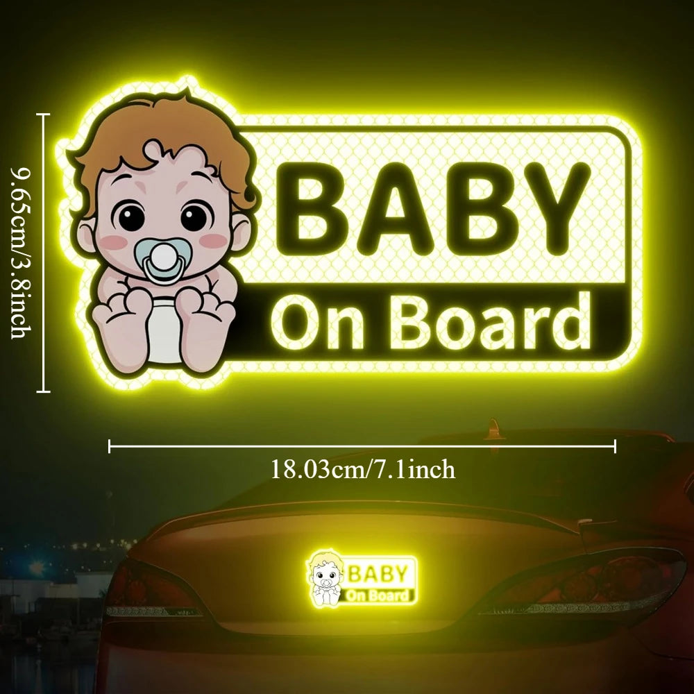 Baby on Board Reflective Car Stickers - Waterproof Vinyl Safety Warning Decals for Vehicle Windows, Bumpers, and Trunks