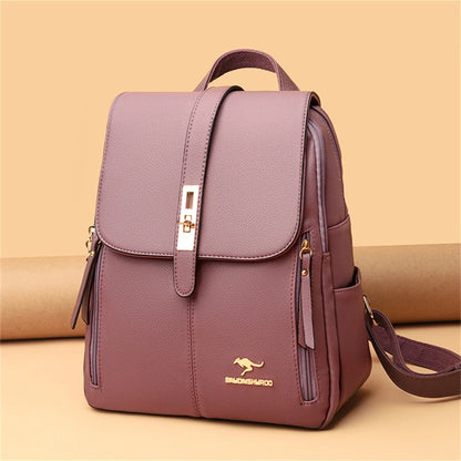 Luxury Leather Backpack for Women - Vintage Black Daypack, Casual School Bag for Girls, Mochila Rucksack Style