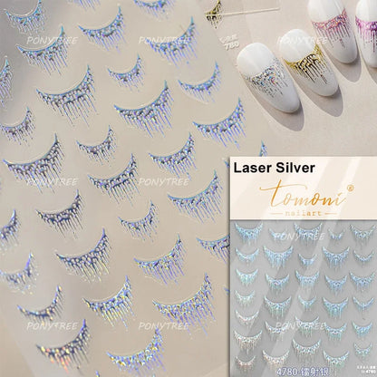 5D Gold Stamped Nail Art Stickers - Silver Sun Stars Snake Chinese Style Self-Adhesive Manicure Decals
