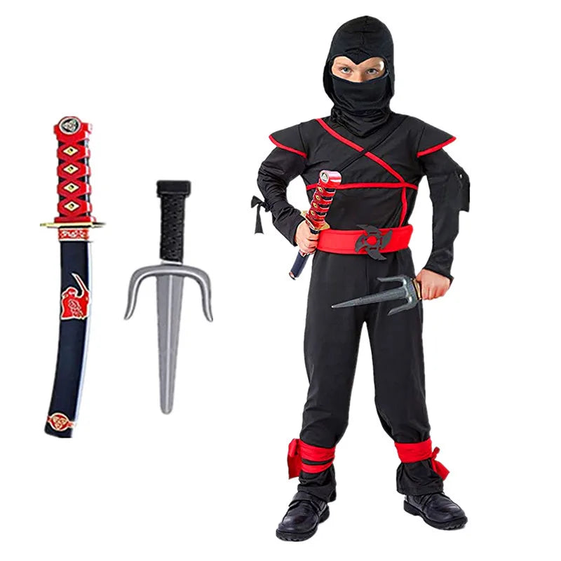Red Ninja Costume for Boys – Samurai Kid Jumpsuit with Foam Accessories, Halloween & Gift Outfit