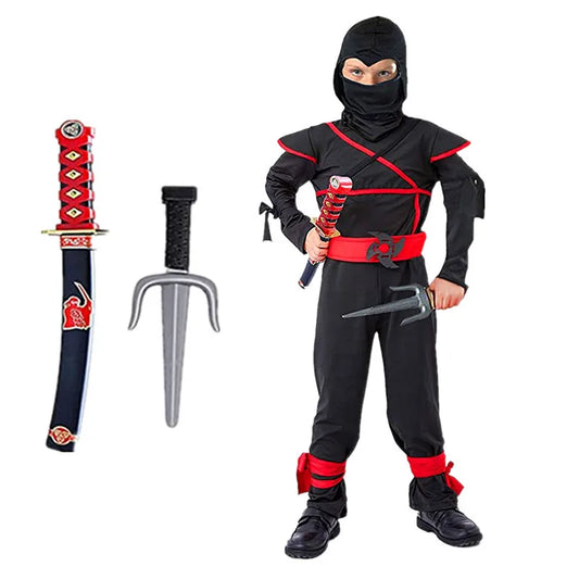 Red Ninja Costume for Boys – Samurai Kid Jumpsuit with Foam Accessories, Halloween & Gift Outfit
