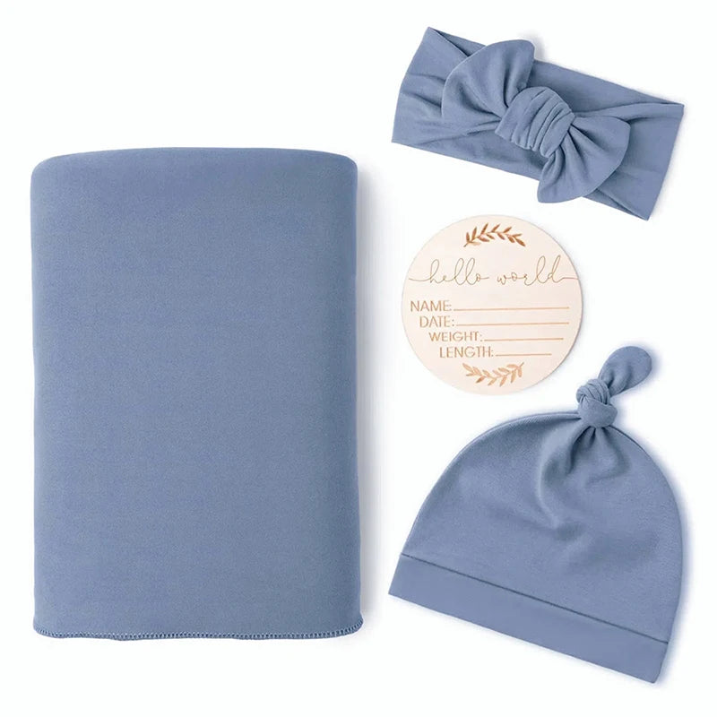 Newborn Baby Swaddle Blanket Set - Receiving Blanket with Matching Headband & Beanie (4-Piece Set)