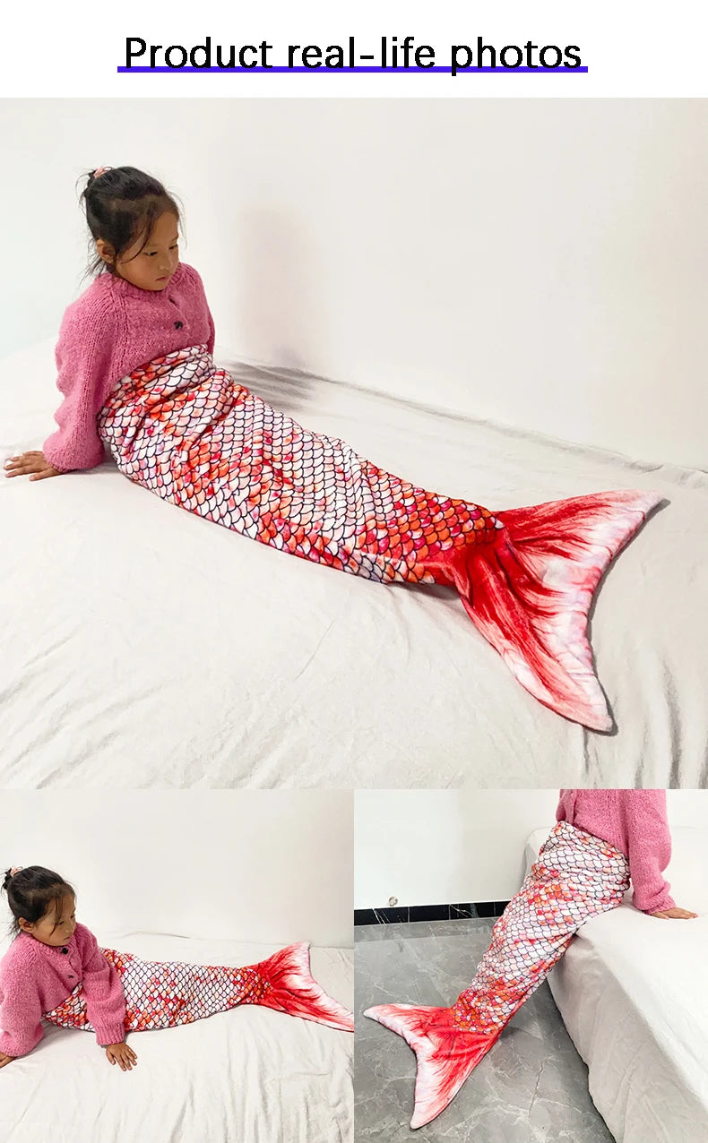Mermaid Blanket Sleeping Bag — Anti-Kick Flannel Quilt with Soft Fabric, High Color Fastness, Fish Tail Design for Kids’ Birthday Gift