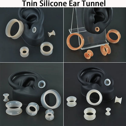 Pair Soft Flexible Ear Tunnels – Double Flare Flesh Tunnel Ear Plugs, Thin Silicone Gauge Expander Earrings for Stretched Ears