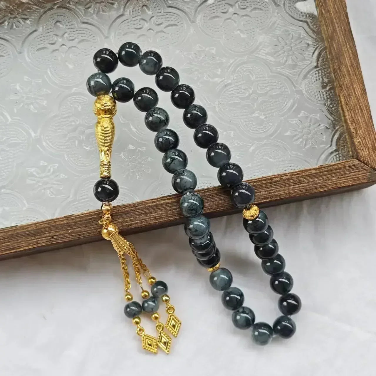10mm 33pcs Glass Tassel Islamic Rosary Bracelet – Turkish Muslim Tasbih Prayer Beads Jewelry for Women Allah Mohammed Spiritual Gift