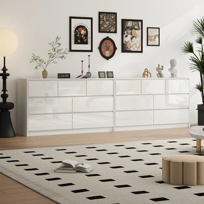 55-Inch Modern 7-Drawer Dresser – High Gloss White/Black Wooden Chest for Bedroom Storage