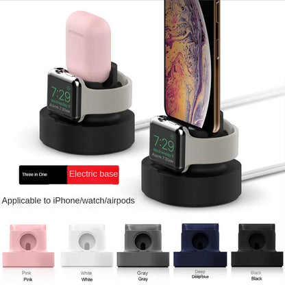 New Upgraded 2-in-1 Silicone Stand: Charging Base for Apple Watch, iPhone, and AirPods - Convenient Night Dock for iWatch