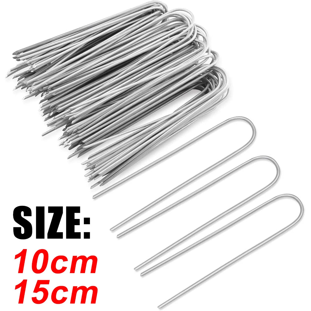 U-Type Heavy Duty Garden Staples – Galvanized Fence Sod Pins & Landscape Ground Stakes for Lawn, Barrier & Garden Fixing Nails