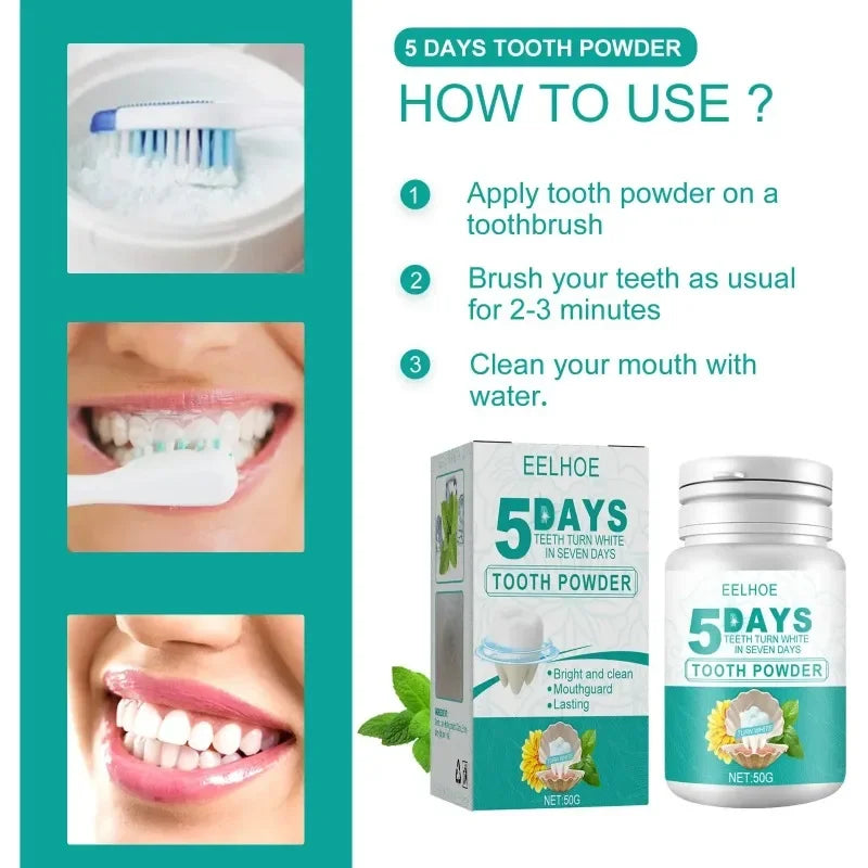 5 Day Teeth Whitening Powder – Removes Plaque & Stains, Deep Cleaning, Fresh Breath & Oral Hygiene Care