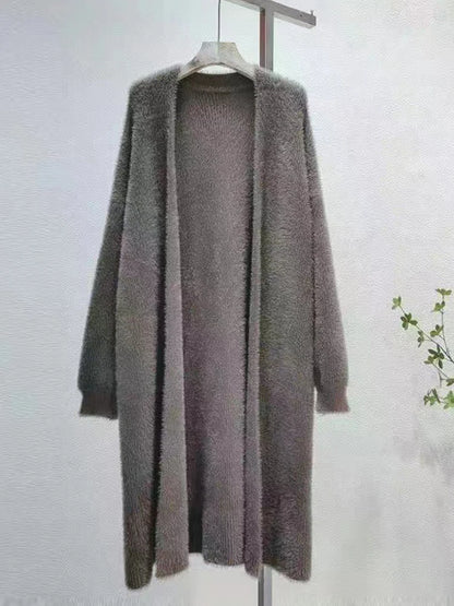 Autumn/Winter Lazy Style Warm Knee-Length Cardigan – Thickened Imitation Mink Fleece Knitted Sweater, Women’s Warm Coat