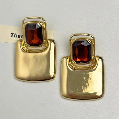 Vintage Large Geometric Crystal Earrings – Exaggerated Metal Statement Jewelry for Women