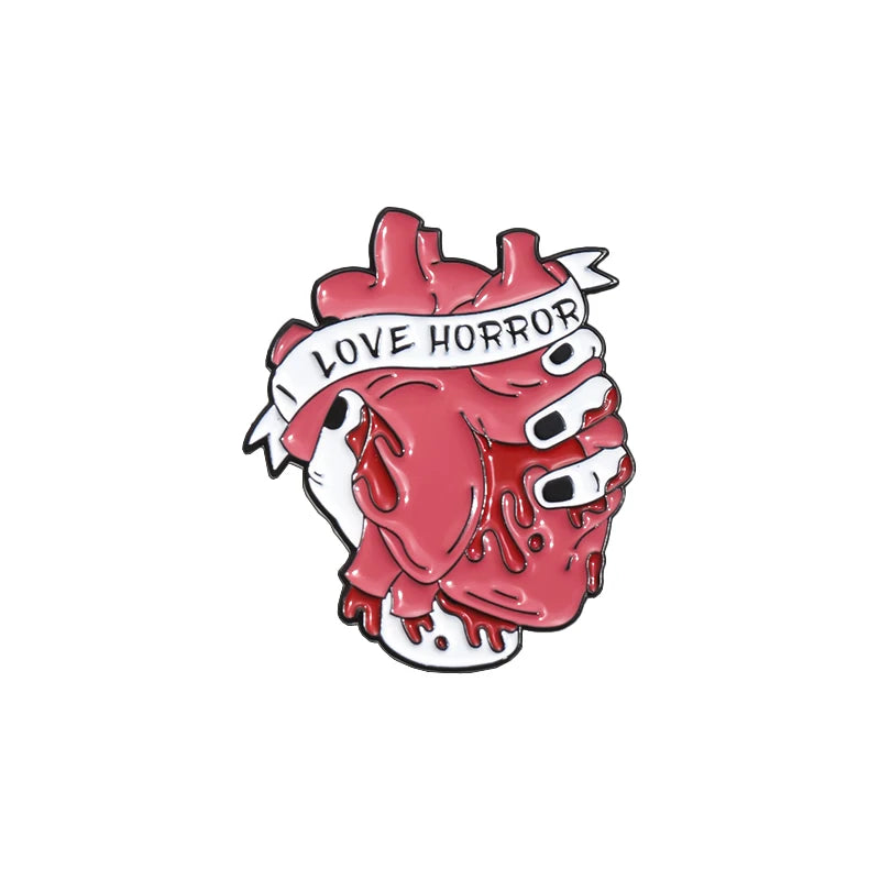 Pink Heart Brain Ghost Enamel Brooch – Gothic Retro Radio & TV Badge, Funny Punk Lapel Pin Jewelry Gift