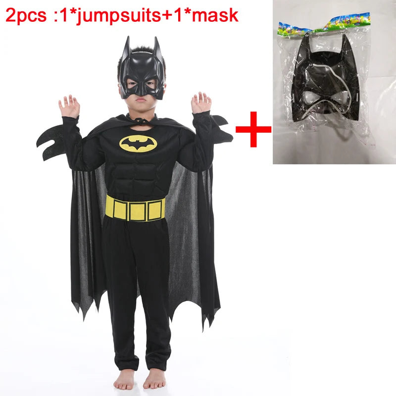 Kids Bat Superhero Costume - Black Halloween Cosplay Outfit for Boys, Masquerade & Comic Party Dress-Up
