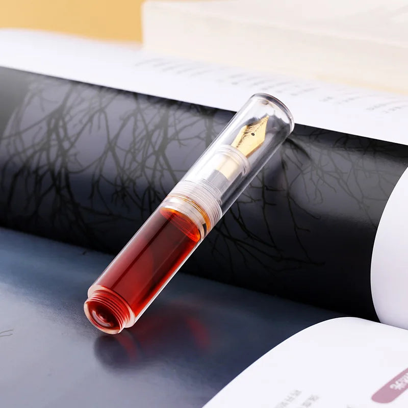 MAJOHN Wancai Fountain Pen - Transparent Starry Sky Mini Pocket Writing Pen with Macaron Maillard Brown Design