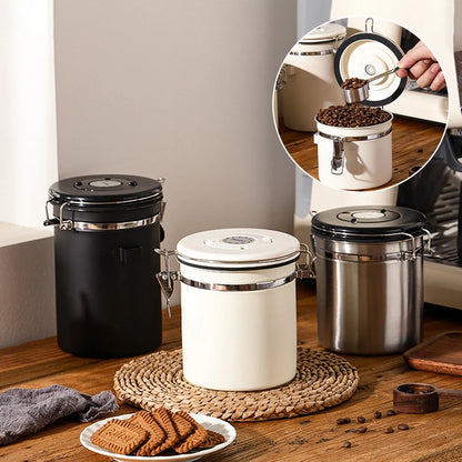 Stainless Steel Vacuum-Sealed Coffee Beans Jug – Airtight Portable Grain Storage Container for Kitchen
