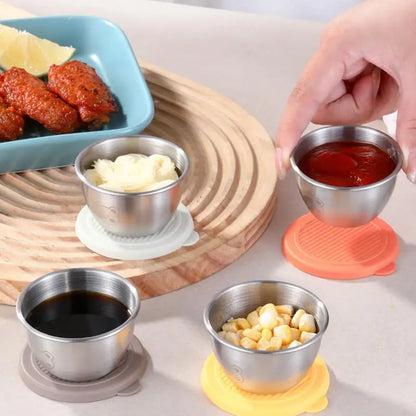 1/6-Piece Stainless Steel Salad Dressing Containers – 80ml Leakproof Cups with Silicone Lids for Lunch & Picnic