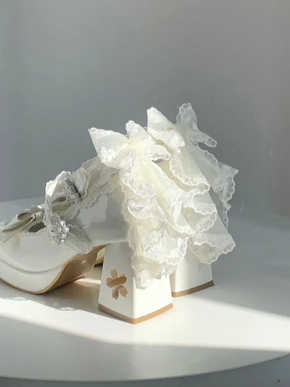 Lolita Butterfly Knot High Heels – Cute Platform Mary Jane Shoes for Girls, Students & Sakura Wedding Dress