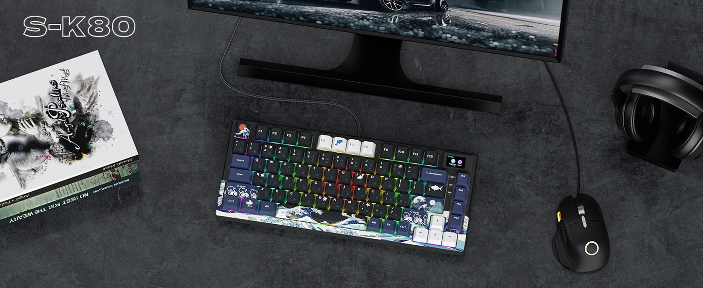 Wired Mechanical Gaming Keyboard with OLED Display – Hot-Swappable Pudding Keycaps, Full RGB Backlit for PC & Laptop
