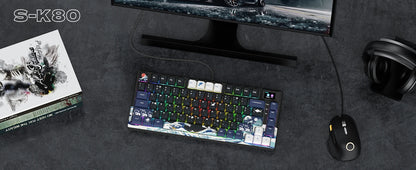 Wired Mechanical Gaming Keyboard with OLED Display – Hot-Swappable Pudding Keycaps, Full RGB Backlit for PC & Laptop