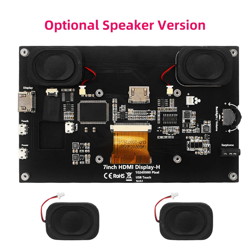 7 Inch Portable IPS Touch Screen Display – 1024x600 Monitor with Optional Speakers for Raspberry Pi 5/4B/3B+, Laptop, PC