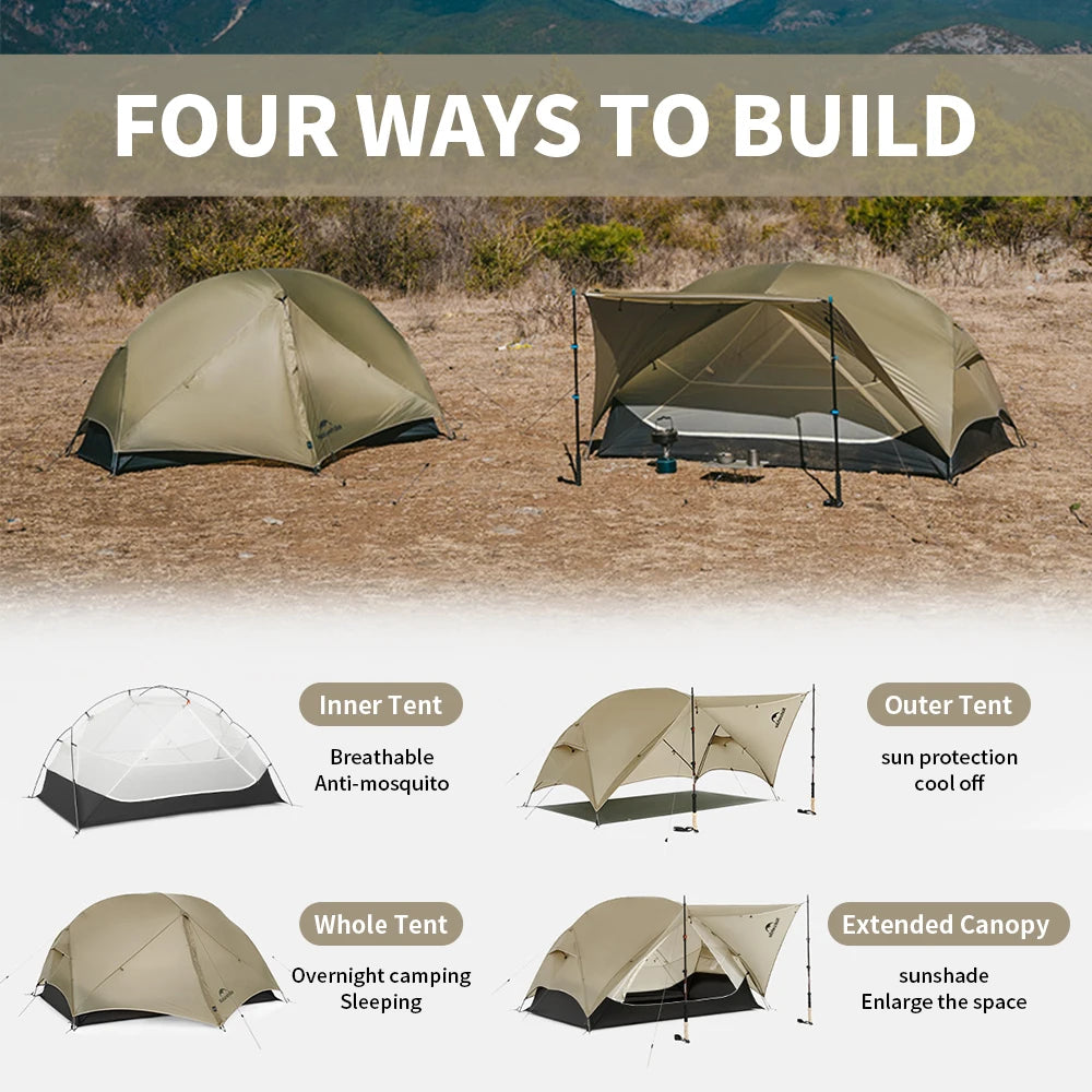 Naturehike Mongar UL Hiking Tent – 1-2 Person Ultralight Waterproof 15D Nylon Backpacking Tent