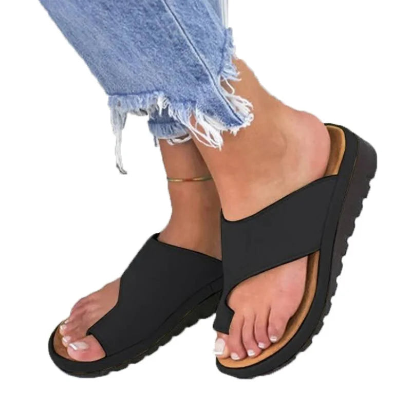 Women’s Open-Toe Platform Sandals - Comfortable Casual Summer Flat Shoes with Soft Sole