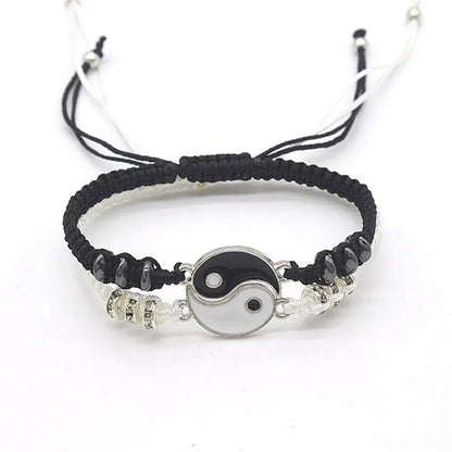 Couple Tai Chi Bracelet Set – Black & White Adjustable Rope Chain Jewelry for Daily Wear, Simple Style