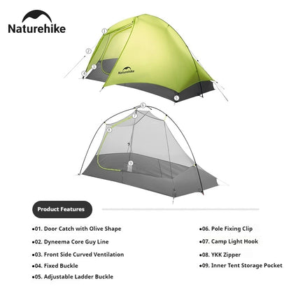 Naturehike Star Trails EXT Hiking Tent - Ultralight 1-2 Person Waterproof Backpacking Tent with 10D Nylon