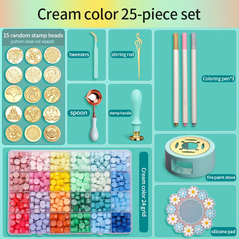 Wax Seal Stamp Kit with Storage Box & Furnace - Craft Supplies for Christmas & Wedding Invitation Decoration