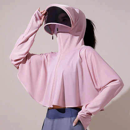 Women’s Summer Sun Protection Cape – Breathable Ice Silk UV Protection Cloak Smock Lightweight Anti-UV Outerwear for Ladies