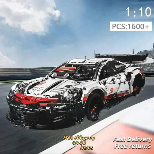 911Rsr 1580PCS 1:10 Electric Sports Car Model - Assembled Building Blocks with Remote Control and Lights, Boy Toy