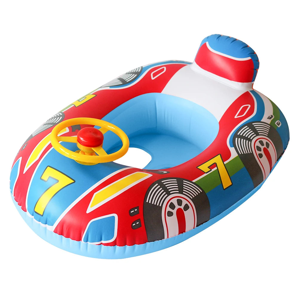 Inflatable Kids Swim Seat - Tear-Resistant Pool & Beach Water Toy with Fun Car Horn Design for Children