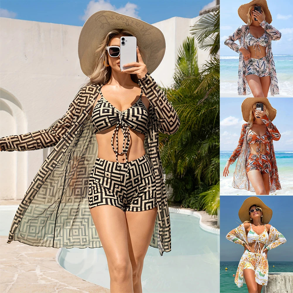 3-Piece Sexy Halter Bikini Set - Solid Color Thong Swimsuit for Beach & Swimwear