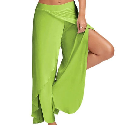Women’s Plus Size Wide Leg Yoga Pants – Loose Fit Split Hem Dance & Fitness Trousers Elastic Waist Casual Summer Workout Wear