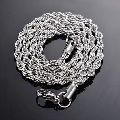 925 Sterling Silver Rope Chain Necklace & Bracelet — 2mm/3mm/4mm Width for Men & Women, Fashion Jewelry