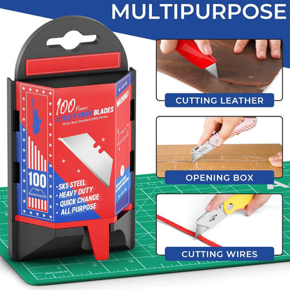 Utility Knife Blades - 50/100/300 PCS SK5 Steel Box Cutting Blades with Distributor, Replacement Blades for Box Cutters